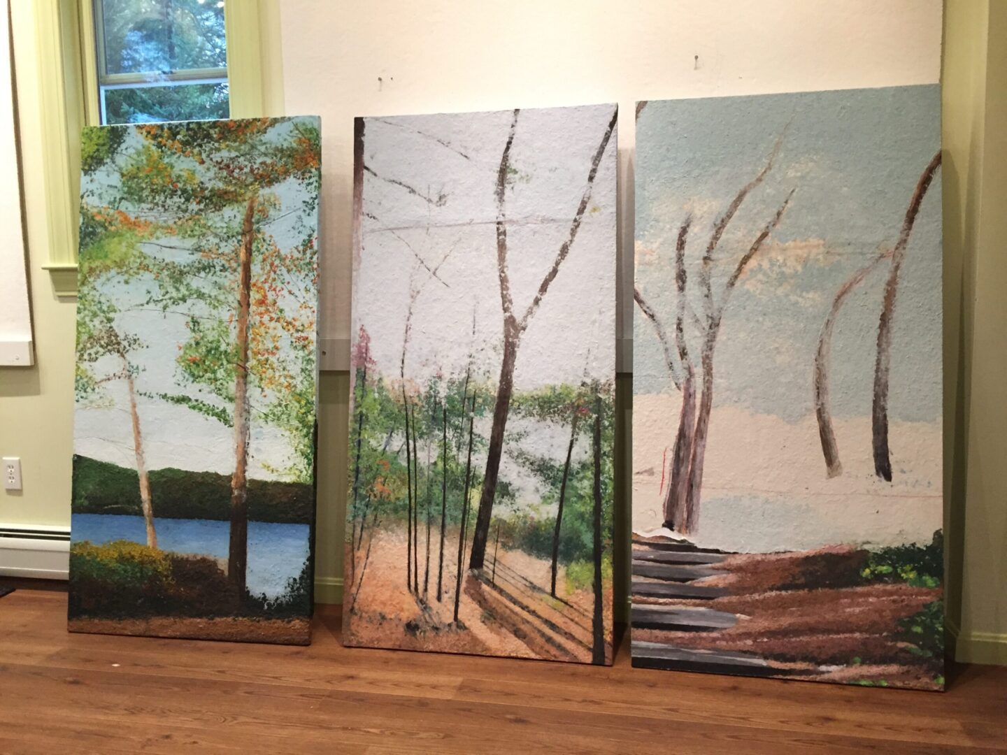 Care Dimensions Commission: The in-progress paintings in my studio