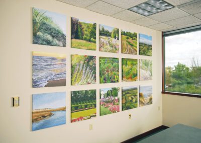 Tile Composition, (2006). Fifteen 20 X 20 inch paintings installed in conference Room of an architectural firm. Collection: B. L. Companies, Meridan, CT.