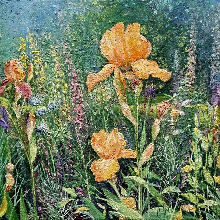 Orange Irises, 30 x 30 x 2 inches web Jennifer-final-image