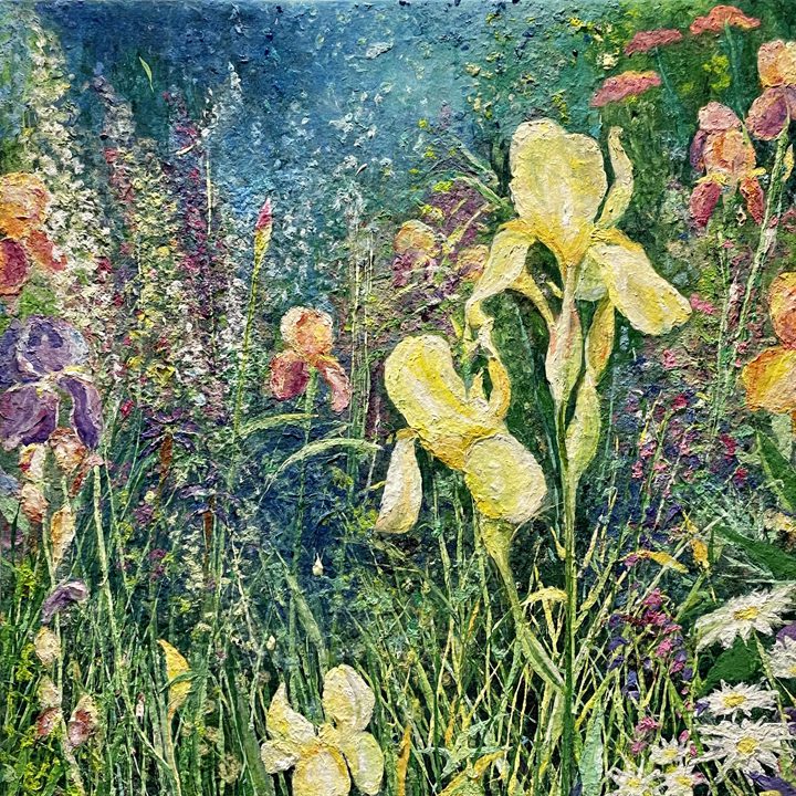 Yellow Irises, 30 x 30 x 2 inches web Jennifer-final-image